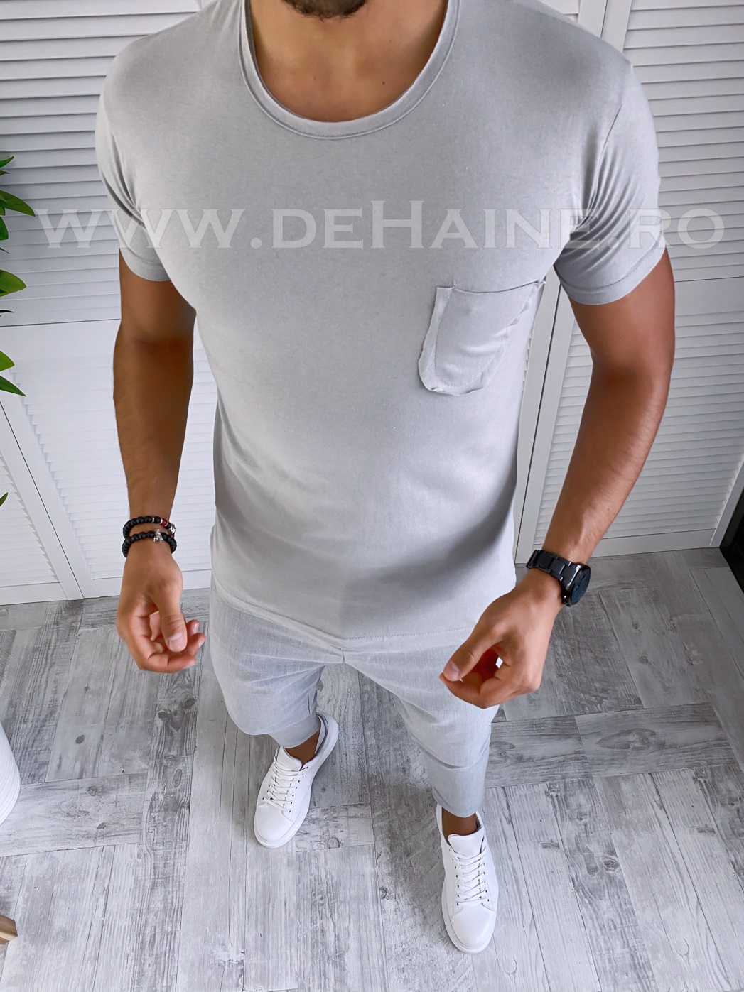 Tricou barbati gri slim fit b2421 x